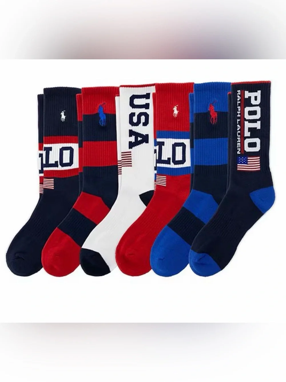 Polo by Ralph Lauren Crew Socks - Red, White & Blue Stripe Set